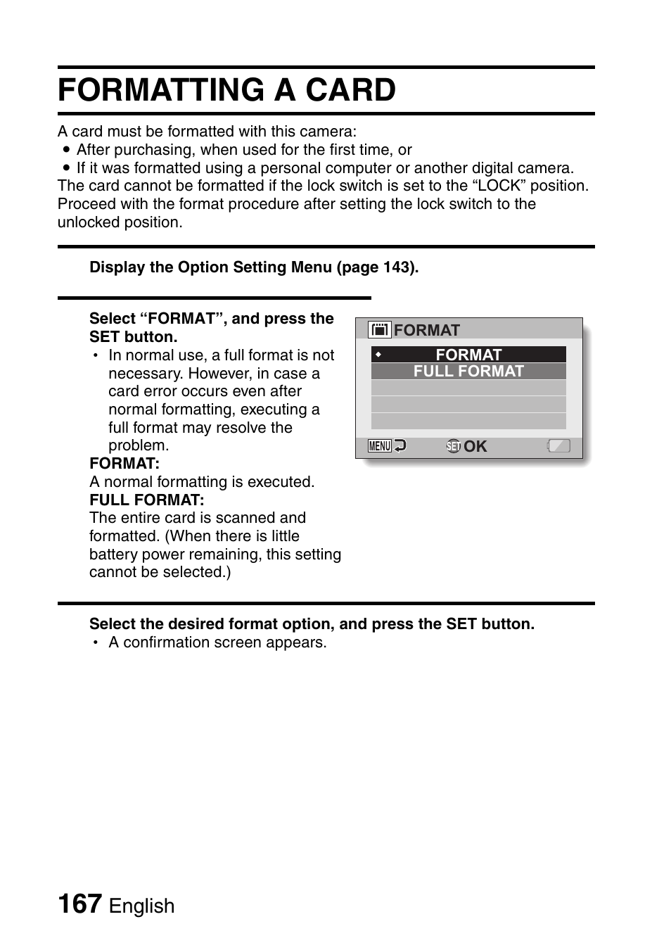 Formatting a card | Sanyo VPC-HD1000 User Manual | Page 182 / 243