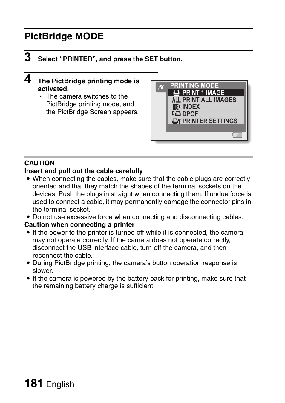 Pictbridge mode, English | Sanyo VPC-HD1000 User Manual | Page 196 / 243