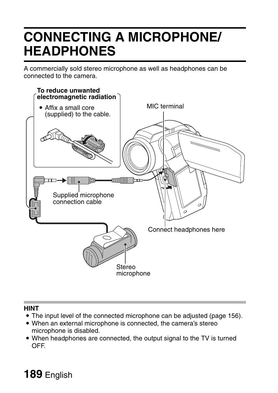 Connecting a microphone/ headphones, English | Sanyo VPC-HD1000 User Manual | Page 204 / 243