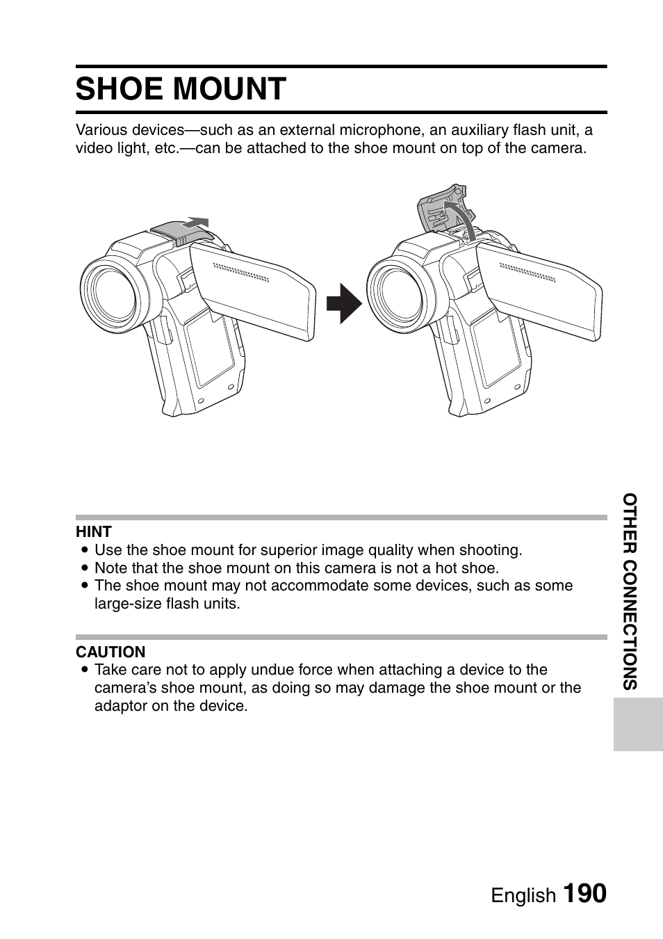 Shoe mount | Sanyo VPC-HD1000 User Manual | Page 205 / 243