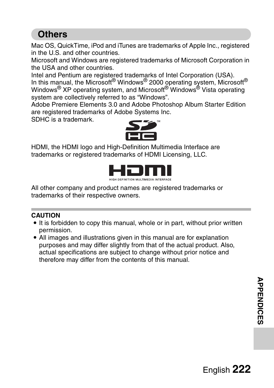 Others, English | Sanyo VPC-HD1000 User Manual | Page 237 / 243