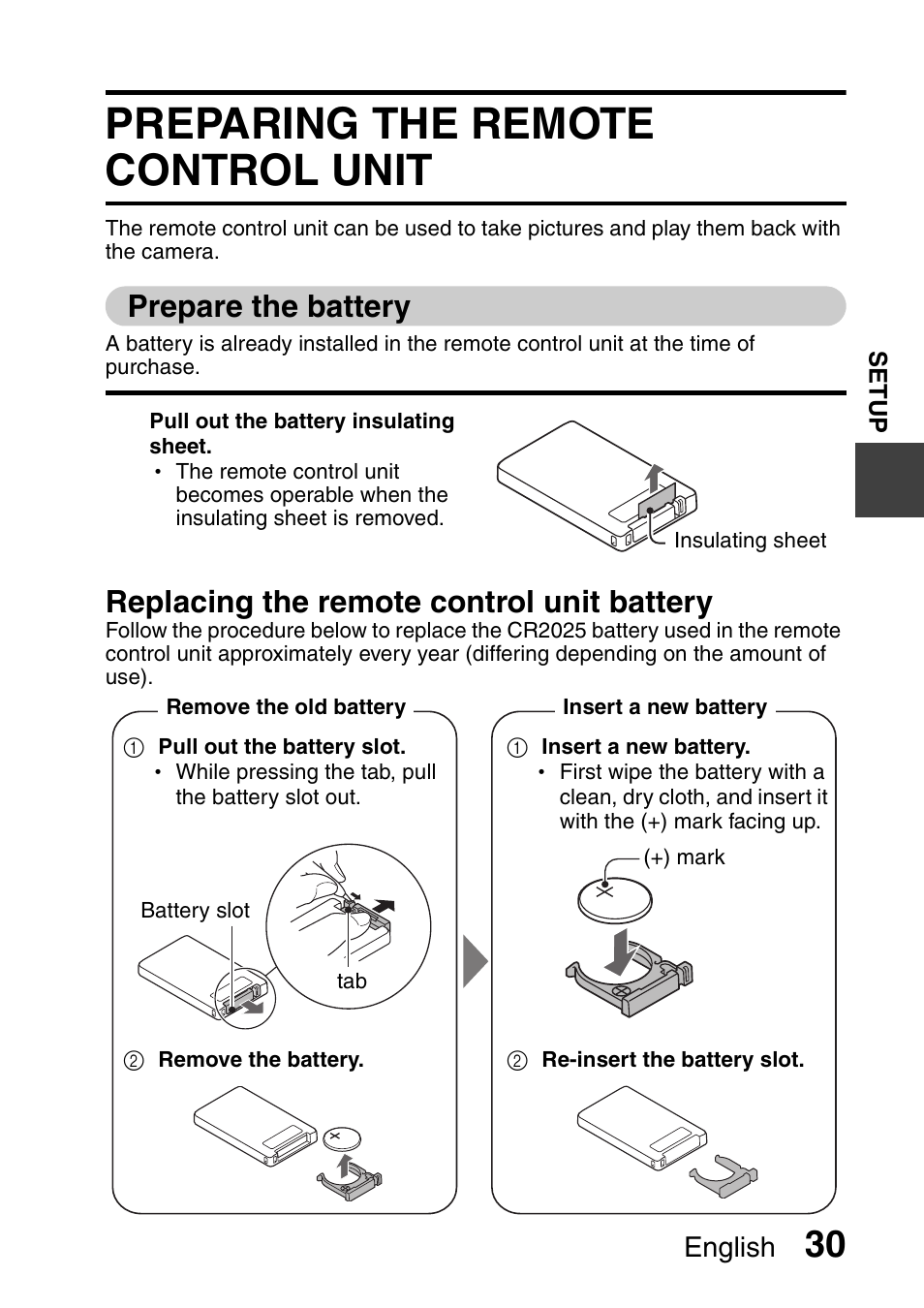 Preparing the remote control unit, Prepare the battery, Replacing the remote control unit battery | English | Sanyo VPC-HD1000 User Manual | Page 45 / 243