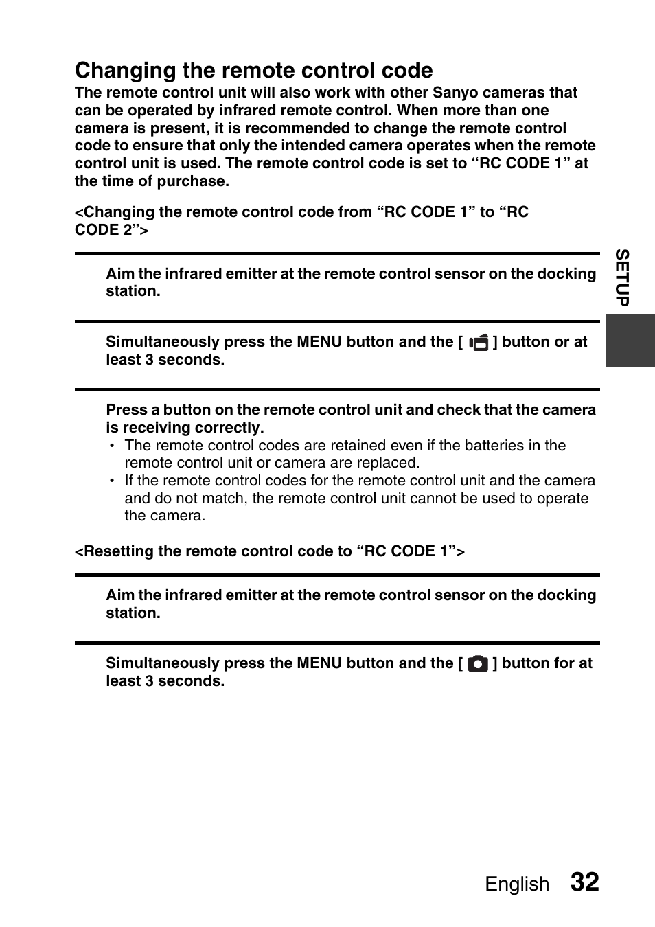 Changing the remote control code | Sanyo VPC-HD1000 User Manual | Page 47 / 243