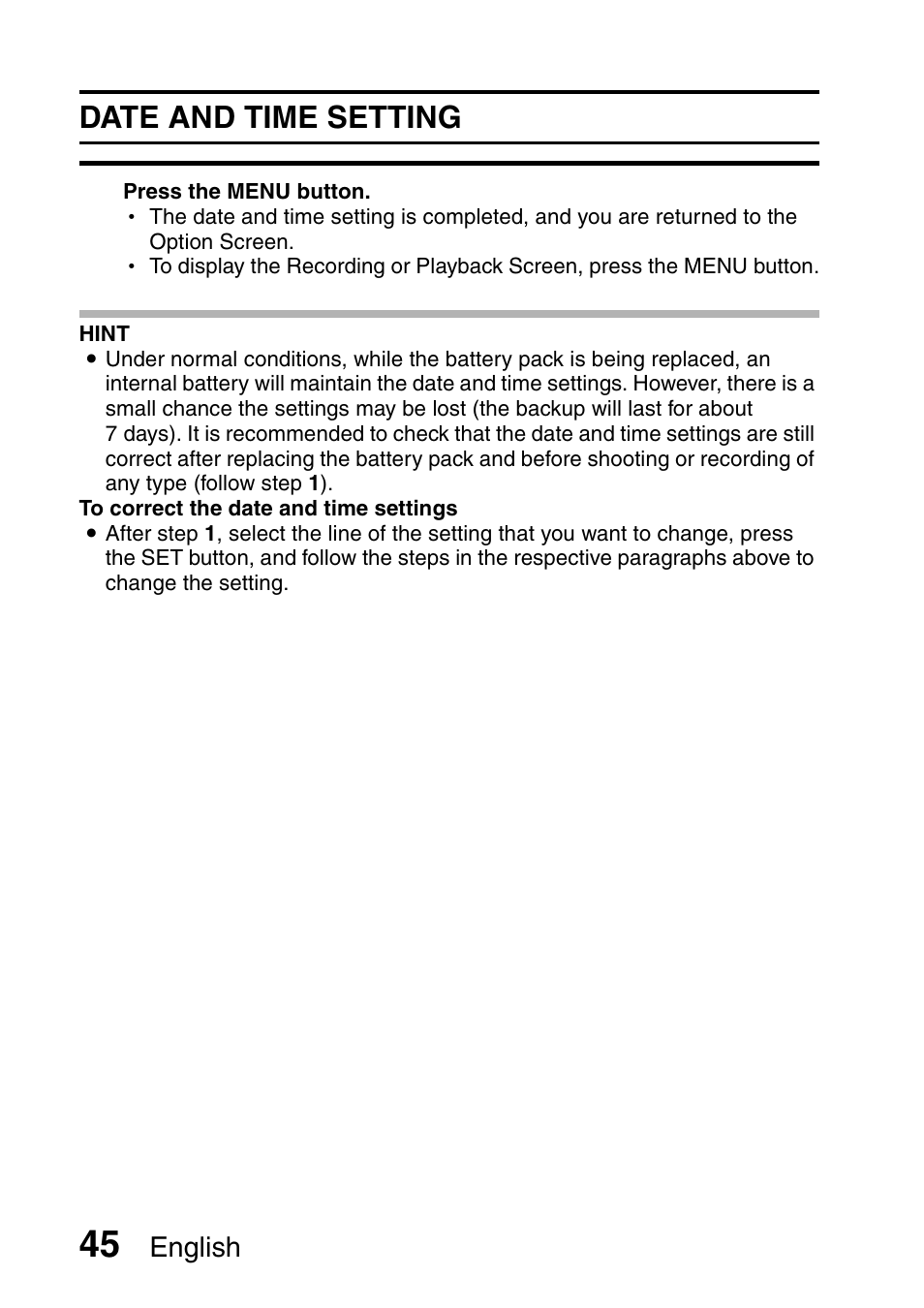 Date and time setting | Sanyo VPC-HD1000 User Manual | Page 60 / 243