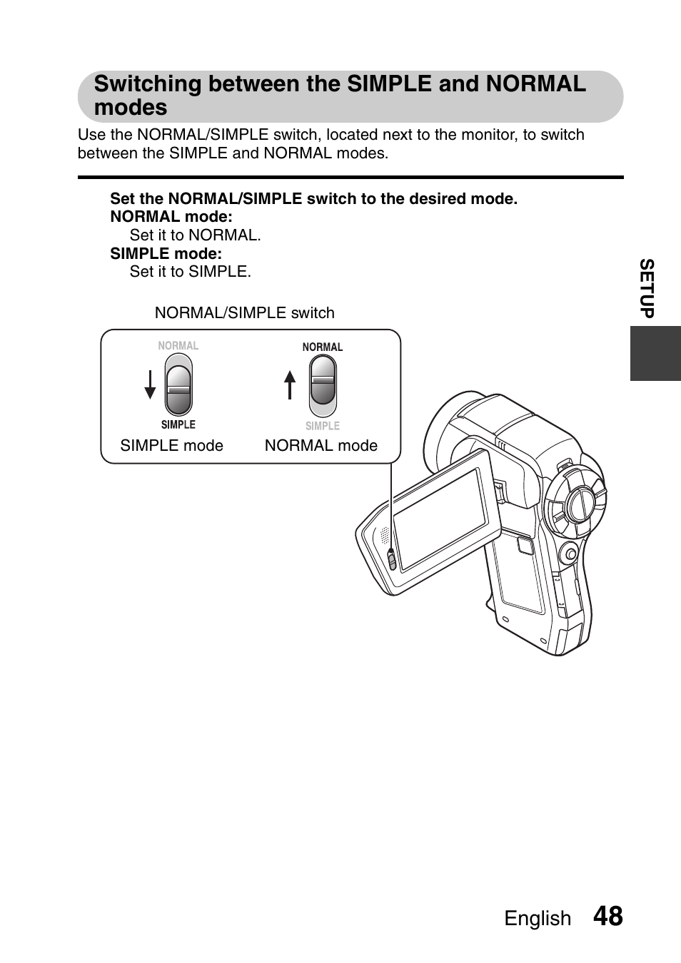 Switching between the simple and normal modes | Sanyo VPC-HD1000 User Manual | Page 63 / 243