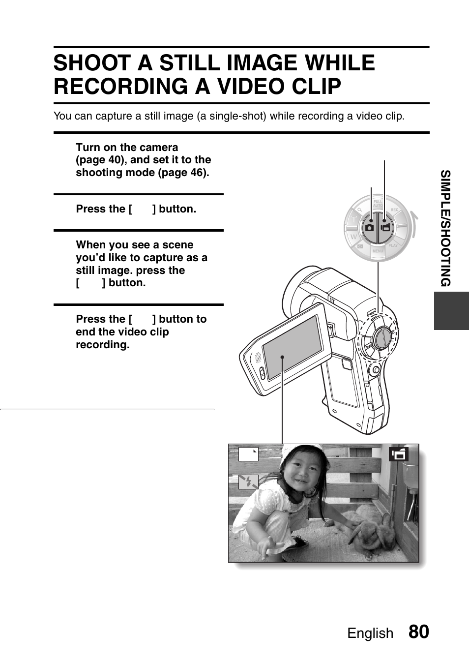 Shoot a still image while recording a video clip | Sanyo VPC-HD1000 User Manual | Page 95 / 243