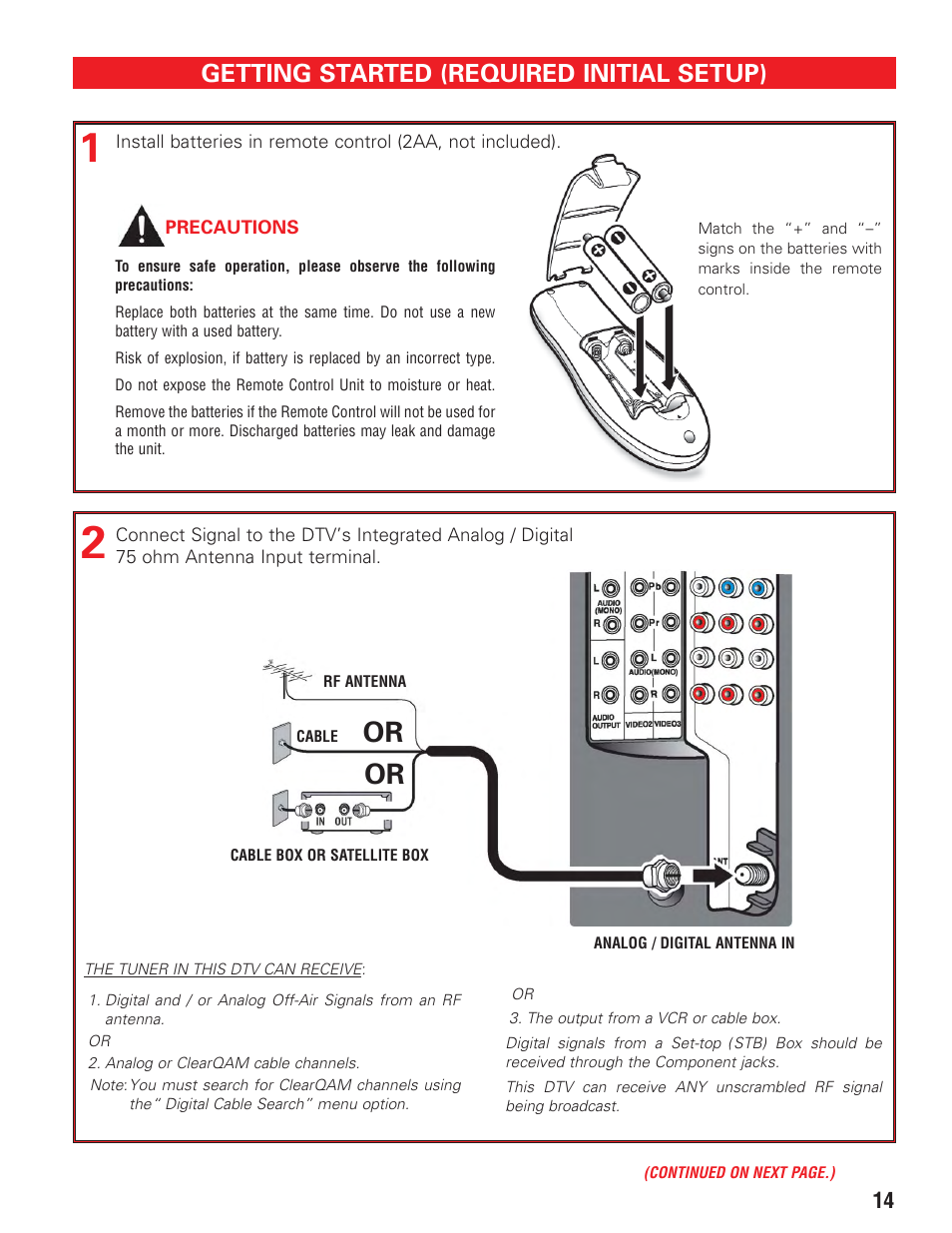 Getting started (required initial setup) | Sanyo DP19647 User Manual | Page 14 / 46