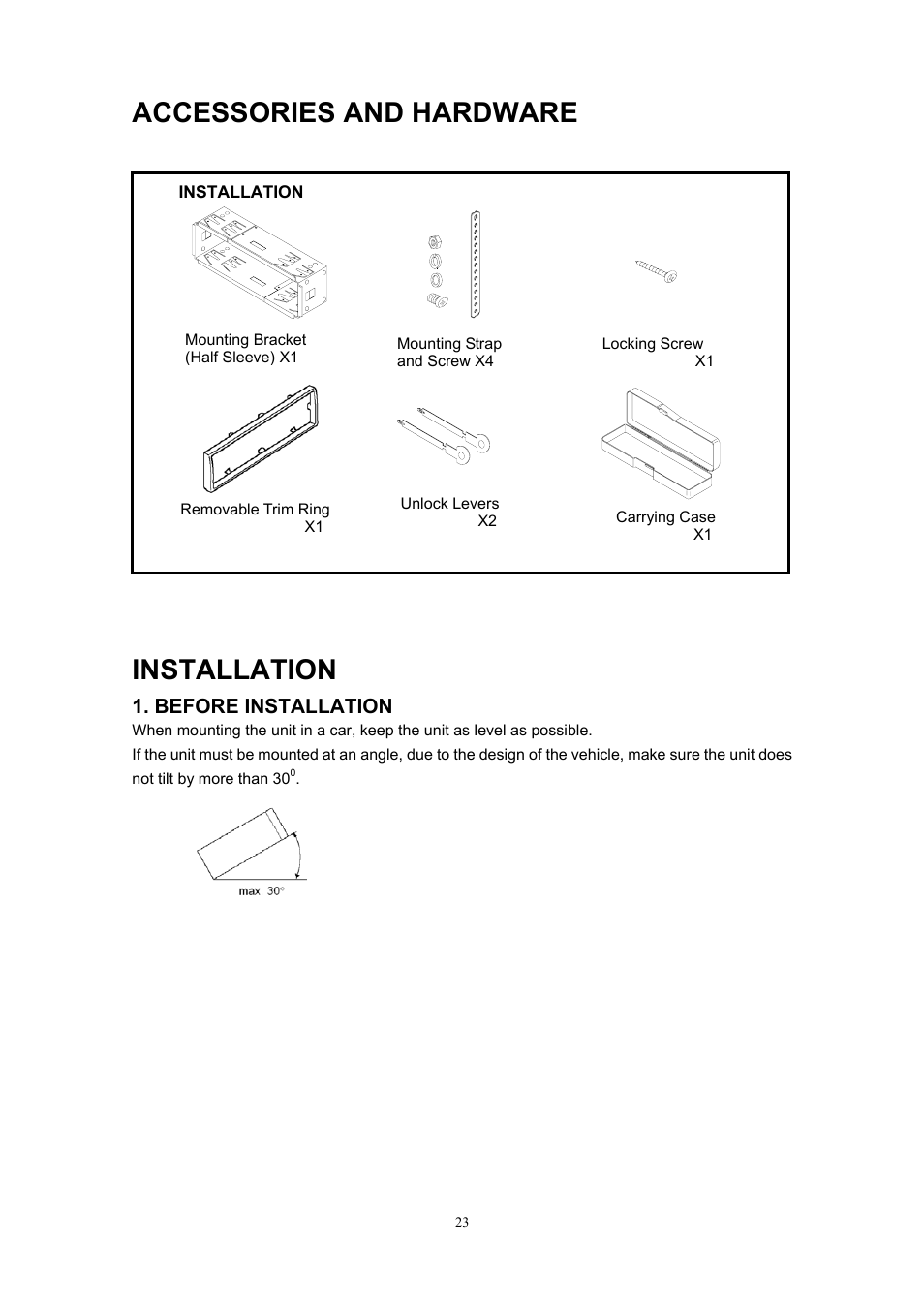 Accessories and hardware, Installation | Sanyo ECD-T1545 User Manual | Page 26 / 32
