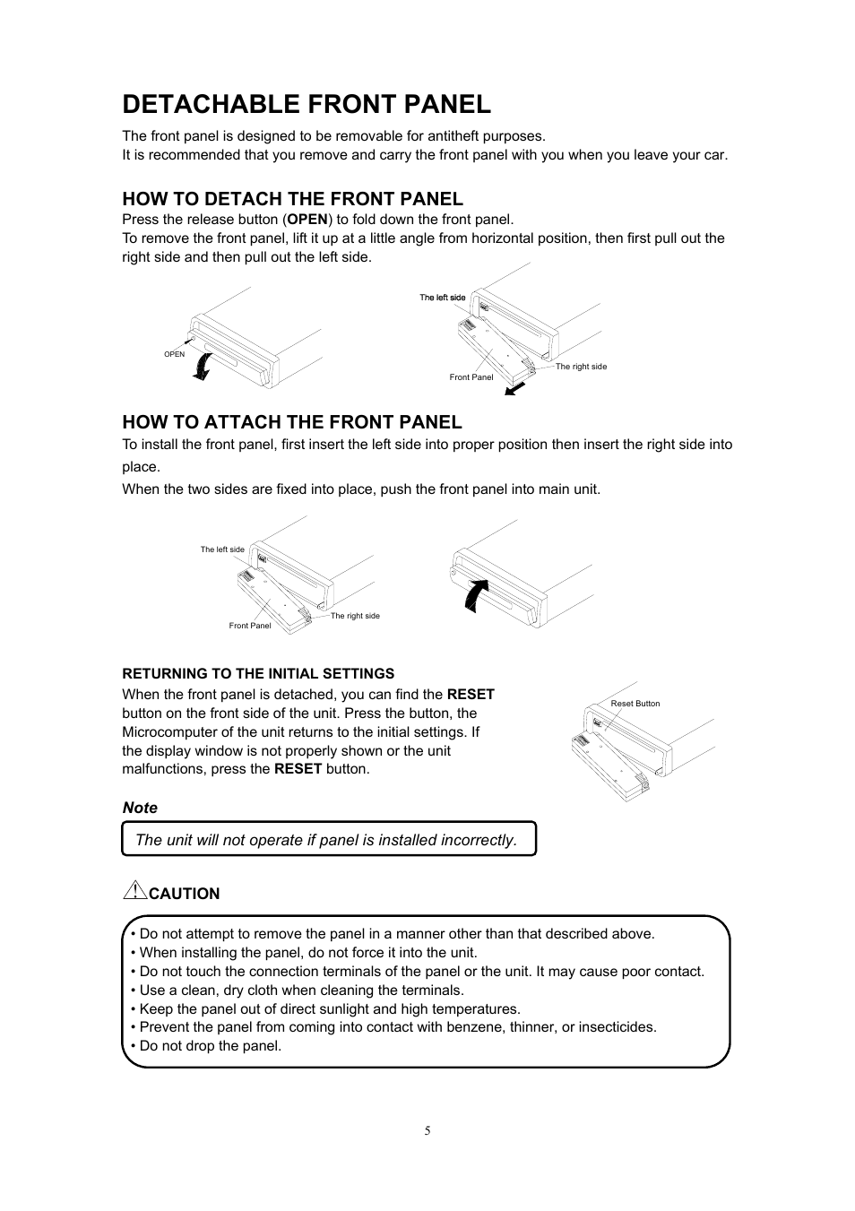 Detachable front panel, How to detach the front panel, How to attach the front panel | Sanyo ECD-T1545 User Manual | Page 8 / 32