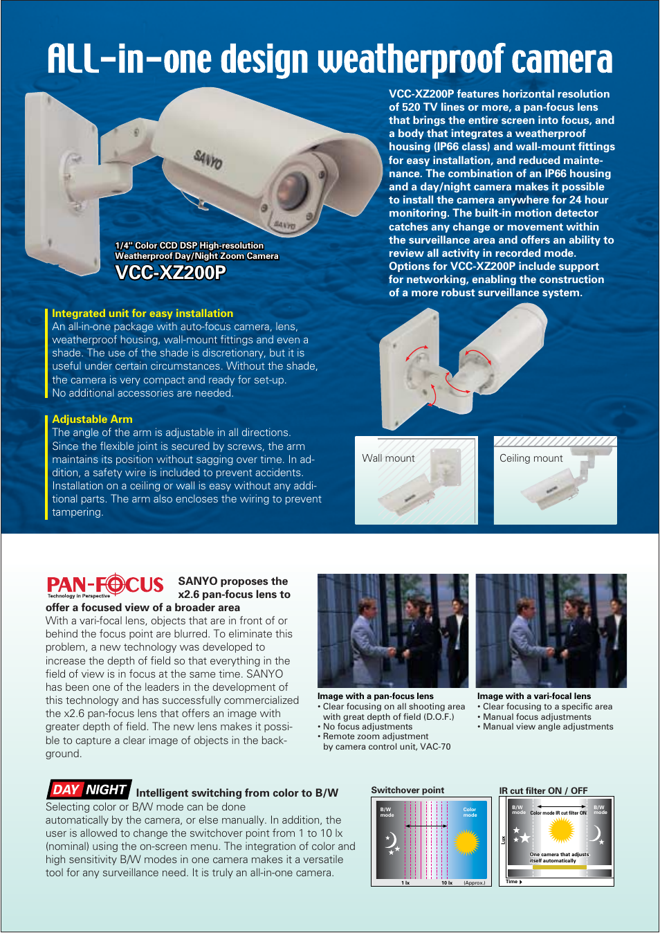 All-in-one design weatherproof camera, Vcc-xz200p | Sanyo VCC-XZ200P User Manual | Page 2 / 4