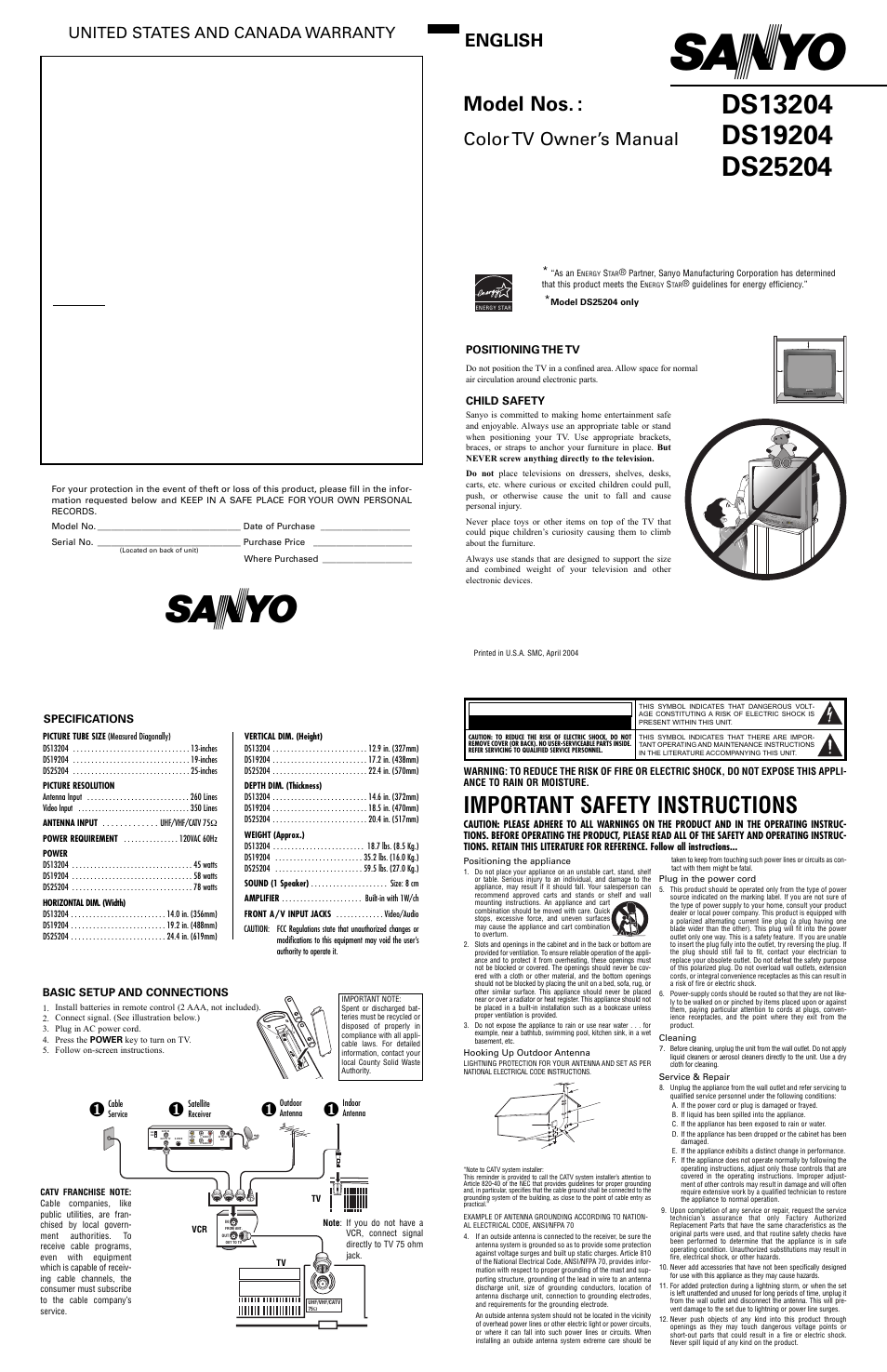 Sanyo DS25204 User Manual | 6 pages