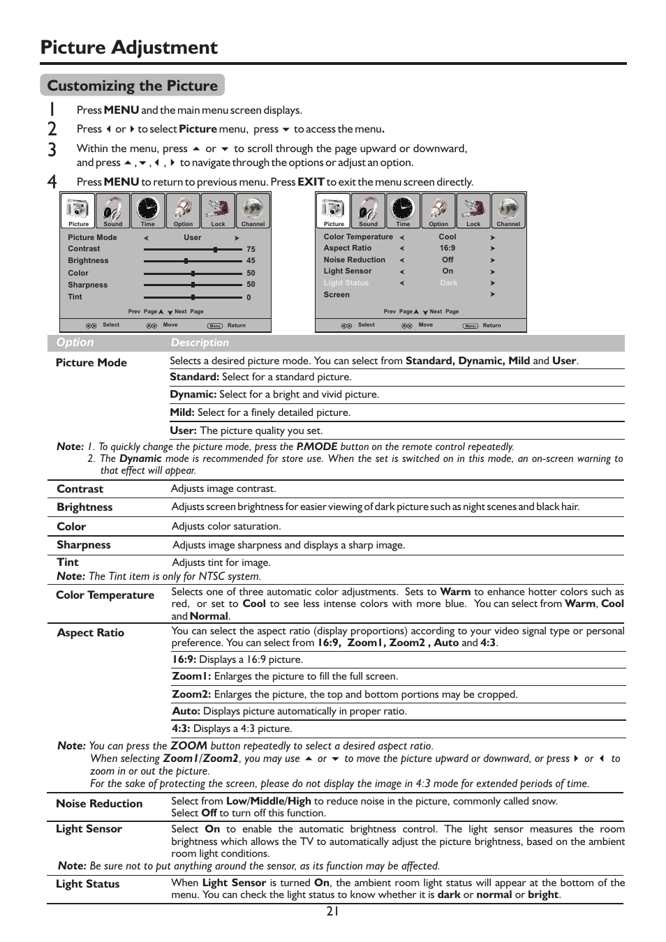 页 24, Picture adjustment, Customizing the picture | Sanyo LCD-37XR9SDA User Manual | Page 24 / 41