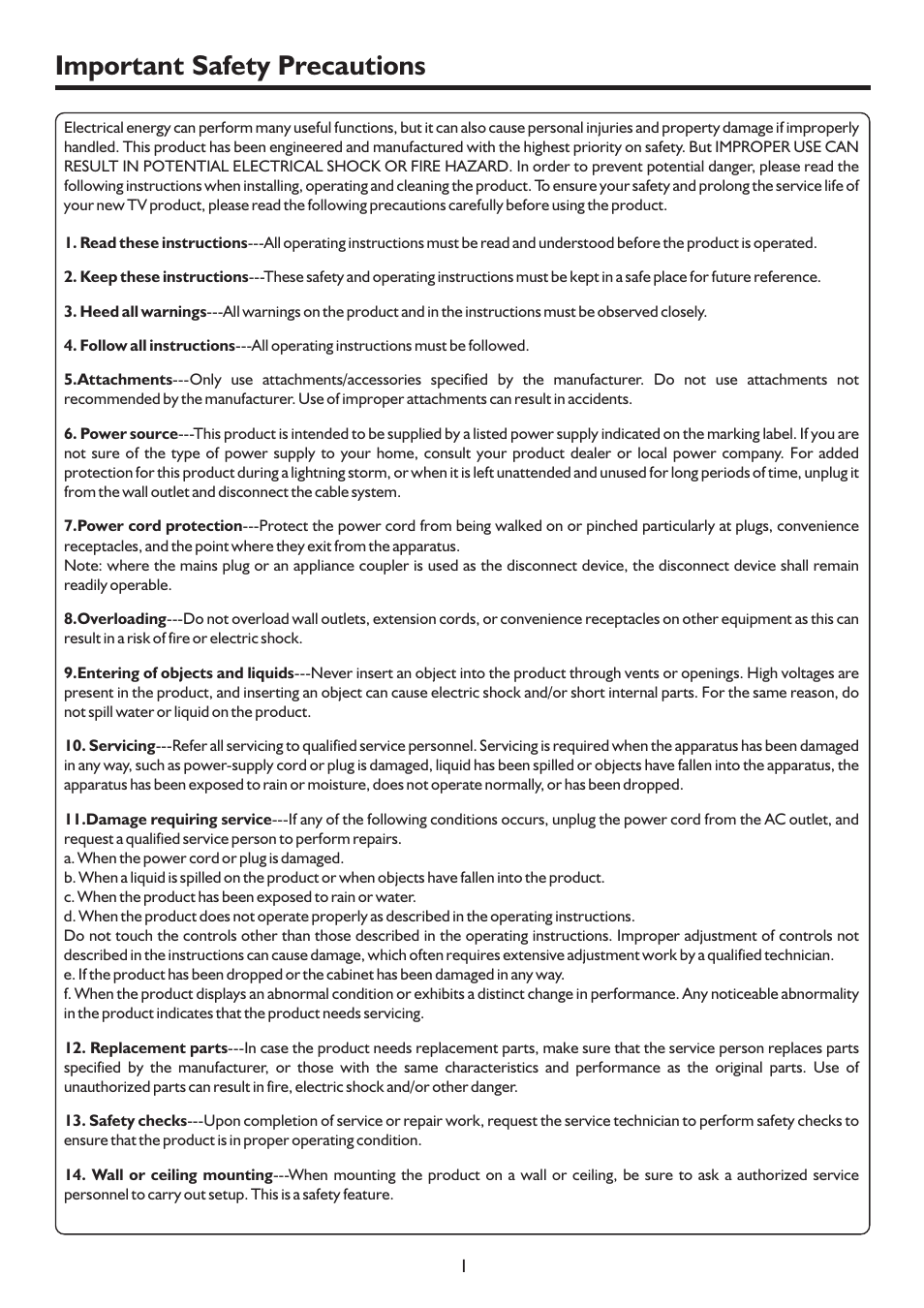 Important safety precautions | Sanyo LCD-37XR9SDA User Manual | Page 4 / 41