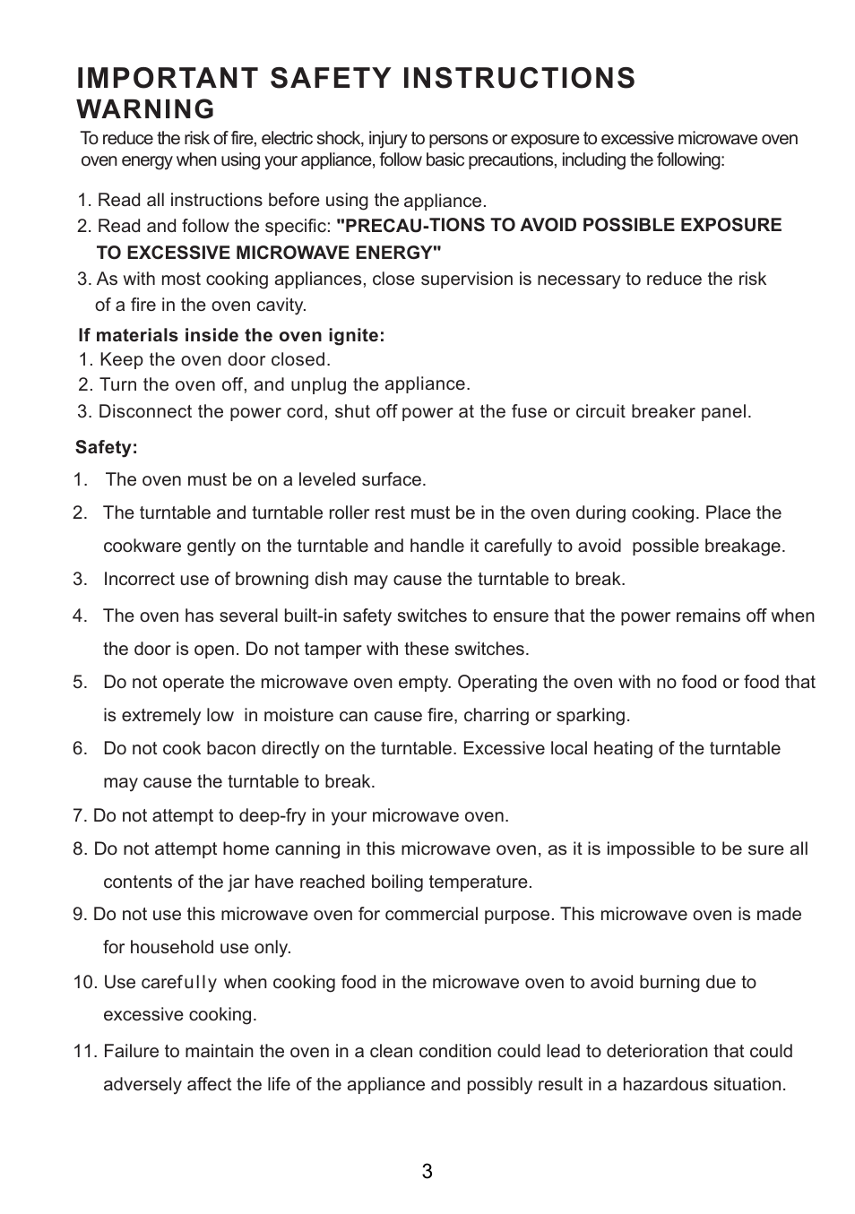 Important safety instructions, Warning | Sanyo EM-S2587W User Manual | Page 4 / 17