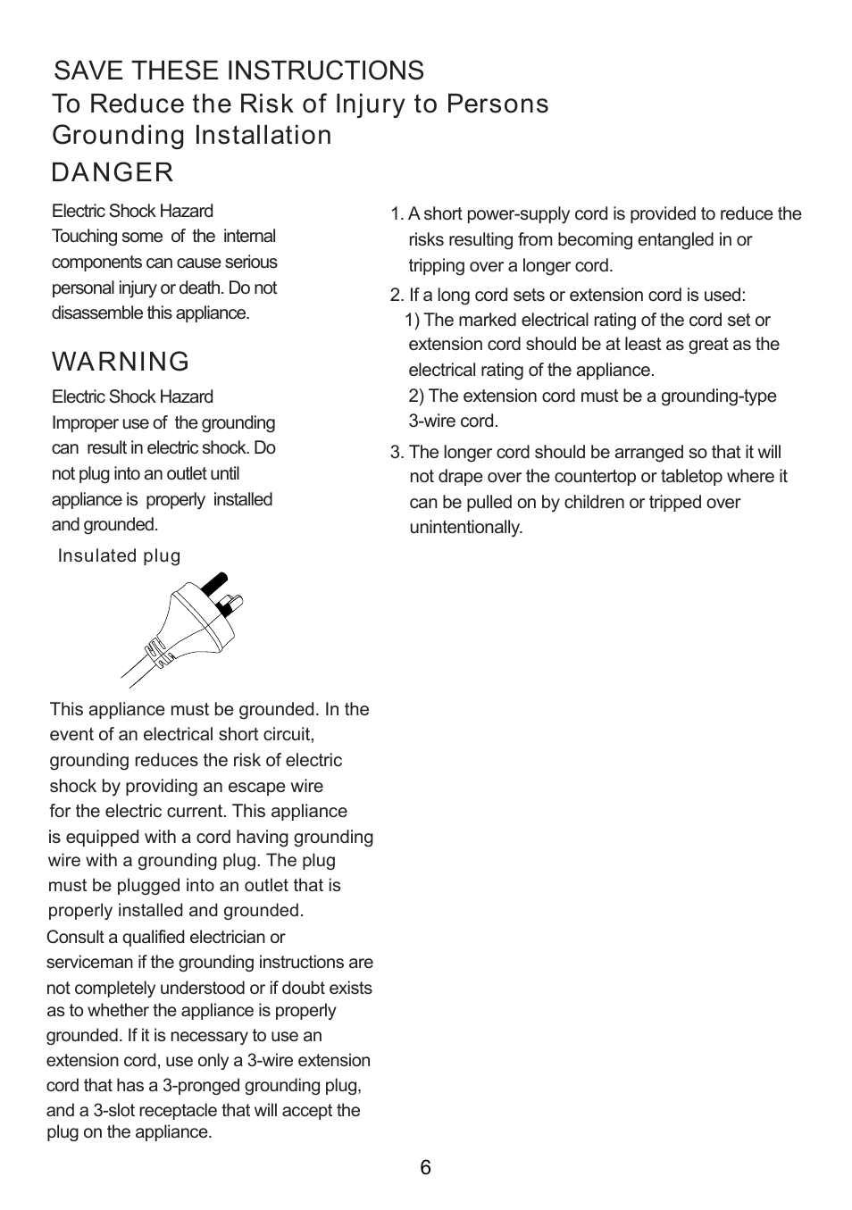 Warning danger, Cleaning | Sanyo EM-S2587W User Manual | Page 7 / 17