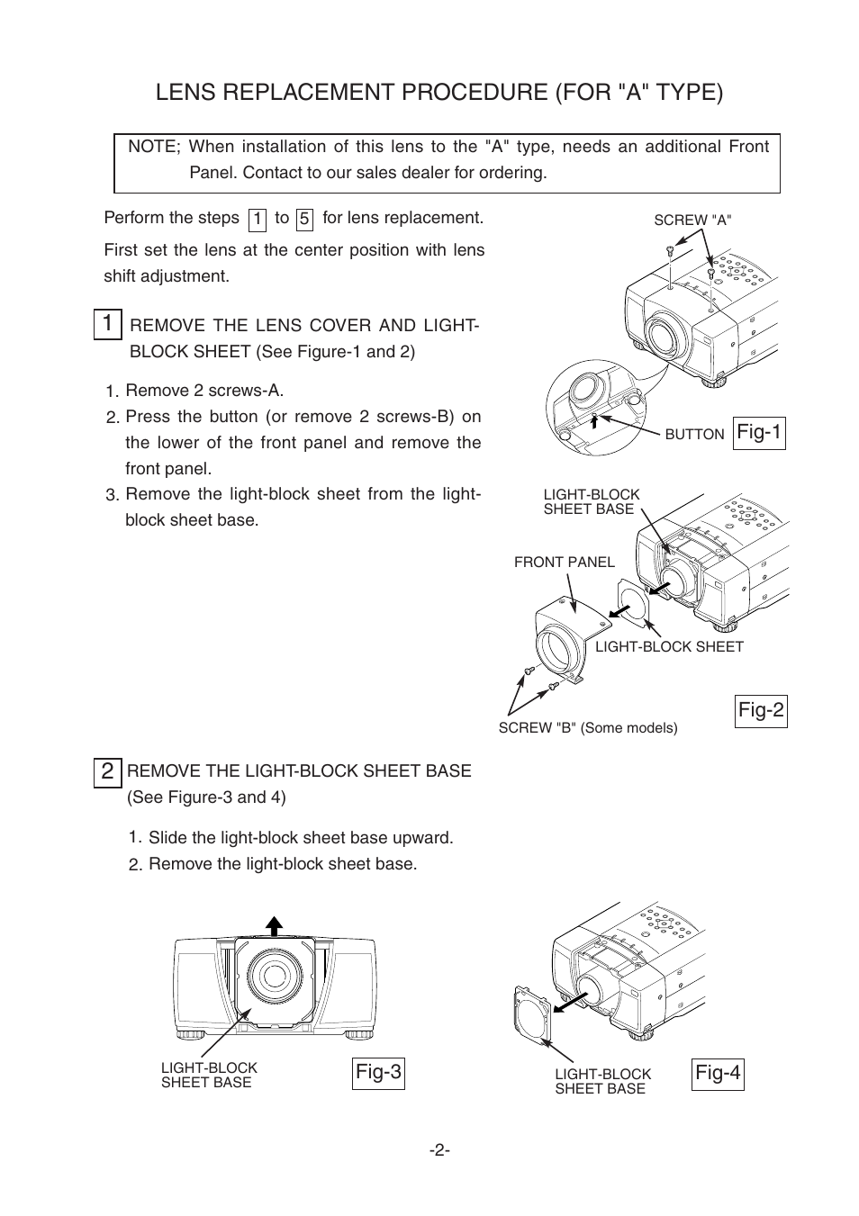 Lens replacement procedure (for "a" type) | Sanyo LNS-W32 User Manual | Page 2 / 10