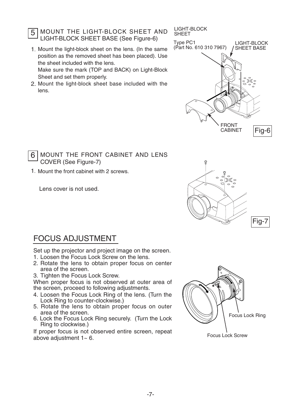 Focus adjustment, Fig-7, Fig-6 | Sanyo LNS-W32 User Manual | Page 7 / 10