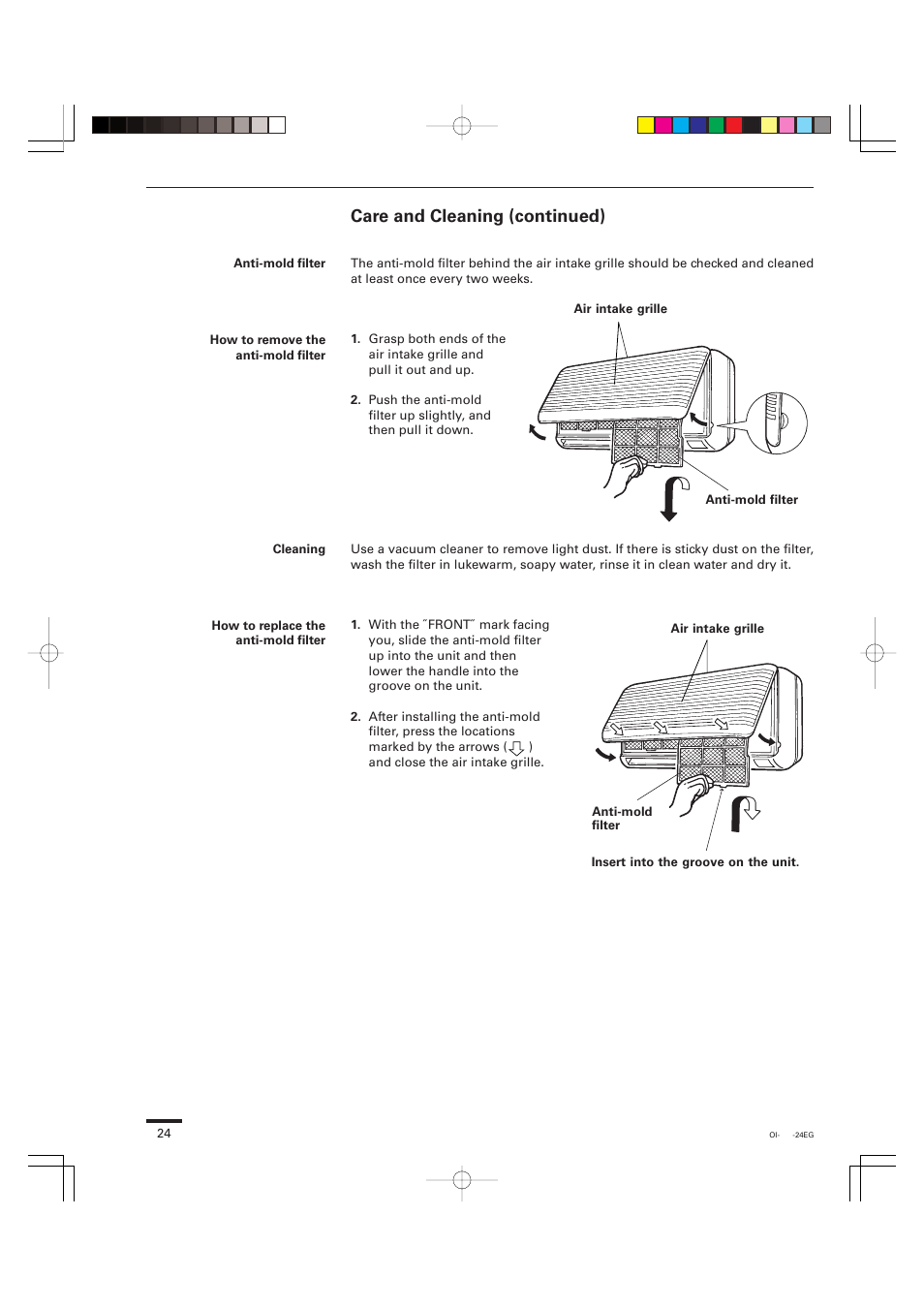 Care and cleaning (continued) | Sanyo KHS0951 User Manual | Page 24 / 28