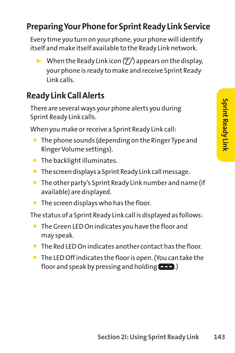 Preparing your phone for sprint ready link service, Ready link call alerts, Sp rin tr ea dy lin k | Sanyo SCP-3200 User Manual | Page 159 / 281