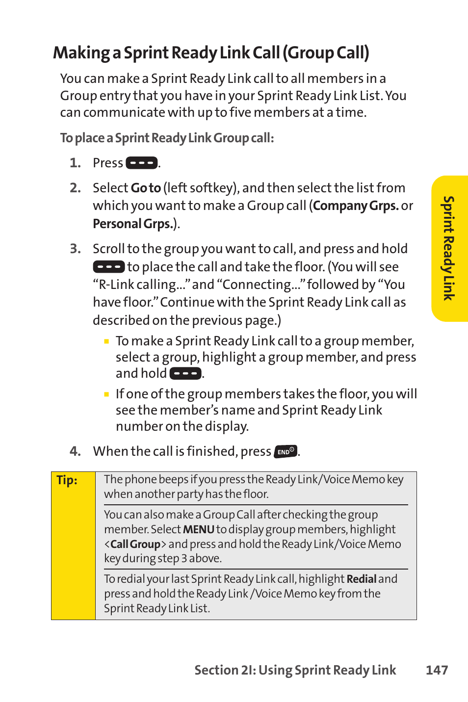 Making a sprint ready link call (group call) | Sanyo SCP-3200 User Manual | Page 163 / 281