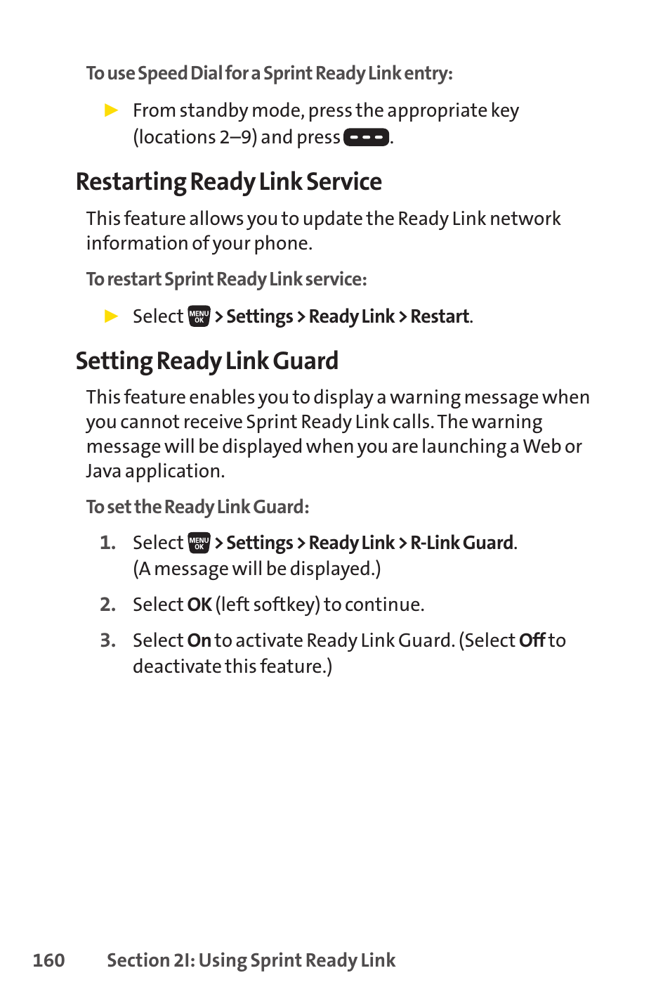 Restarting ready link service, Setting ready link guard | Sanyo SCP-3200 User Manual | Page 176 / 281