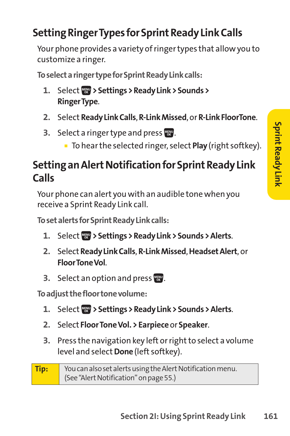 Setting ringer types for sprint ready link calls | Sanyo SCP-3200 User Manual | Page 177 / 281