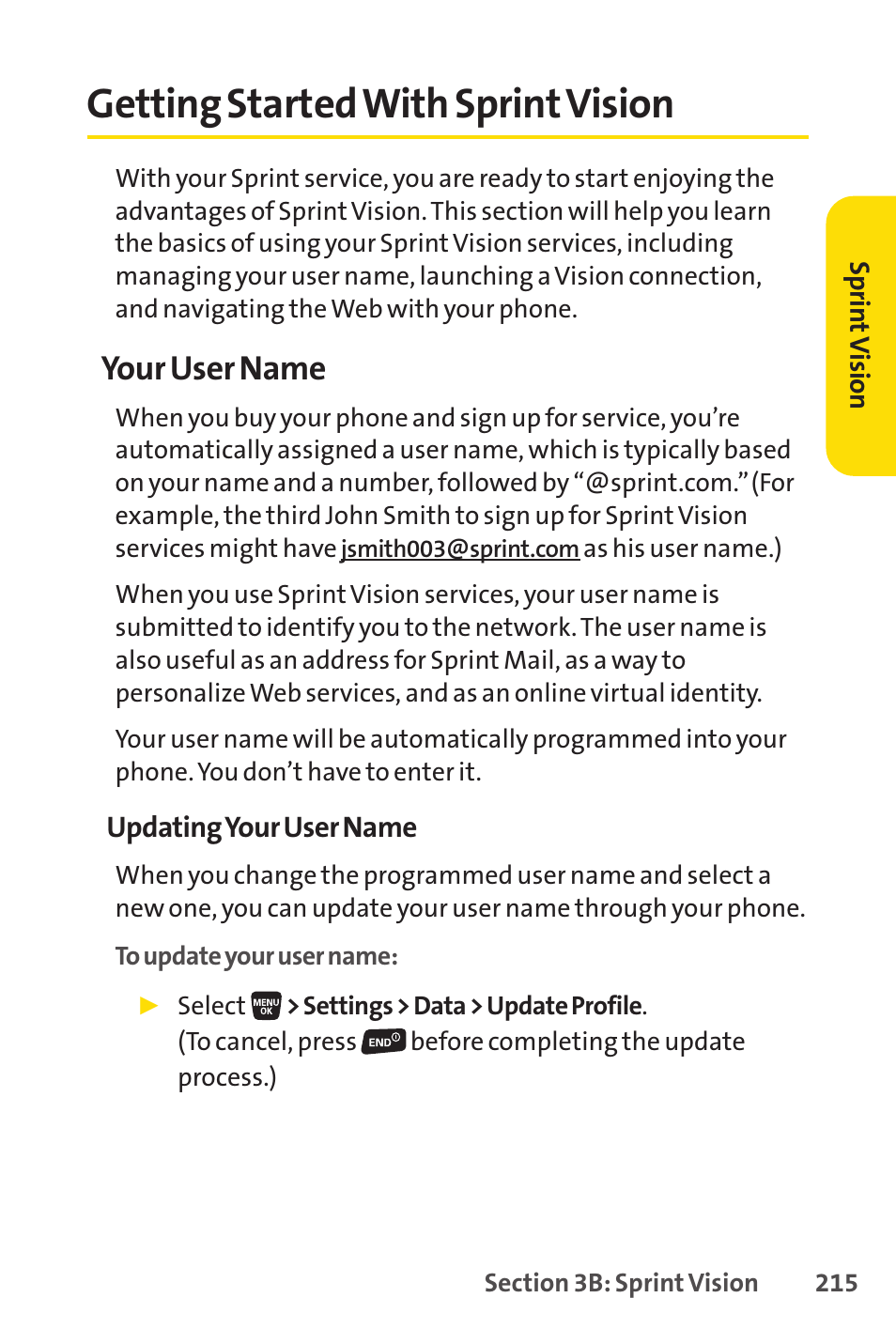 Getting started with sprintvision, Getting started with sprint vision, Your user name | Sanyo SCP-3200 User Manual | Page 231 / 281