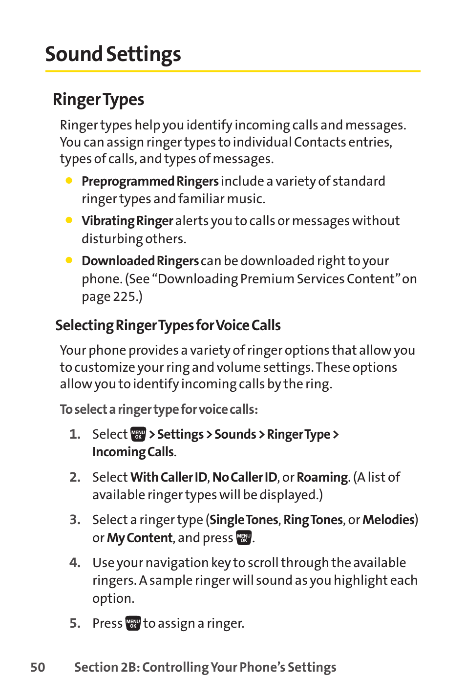 Sound settings, Ringer types | Sanyo SCP-3200 User Manual | Page 66 / 281