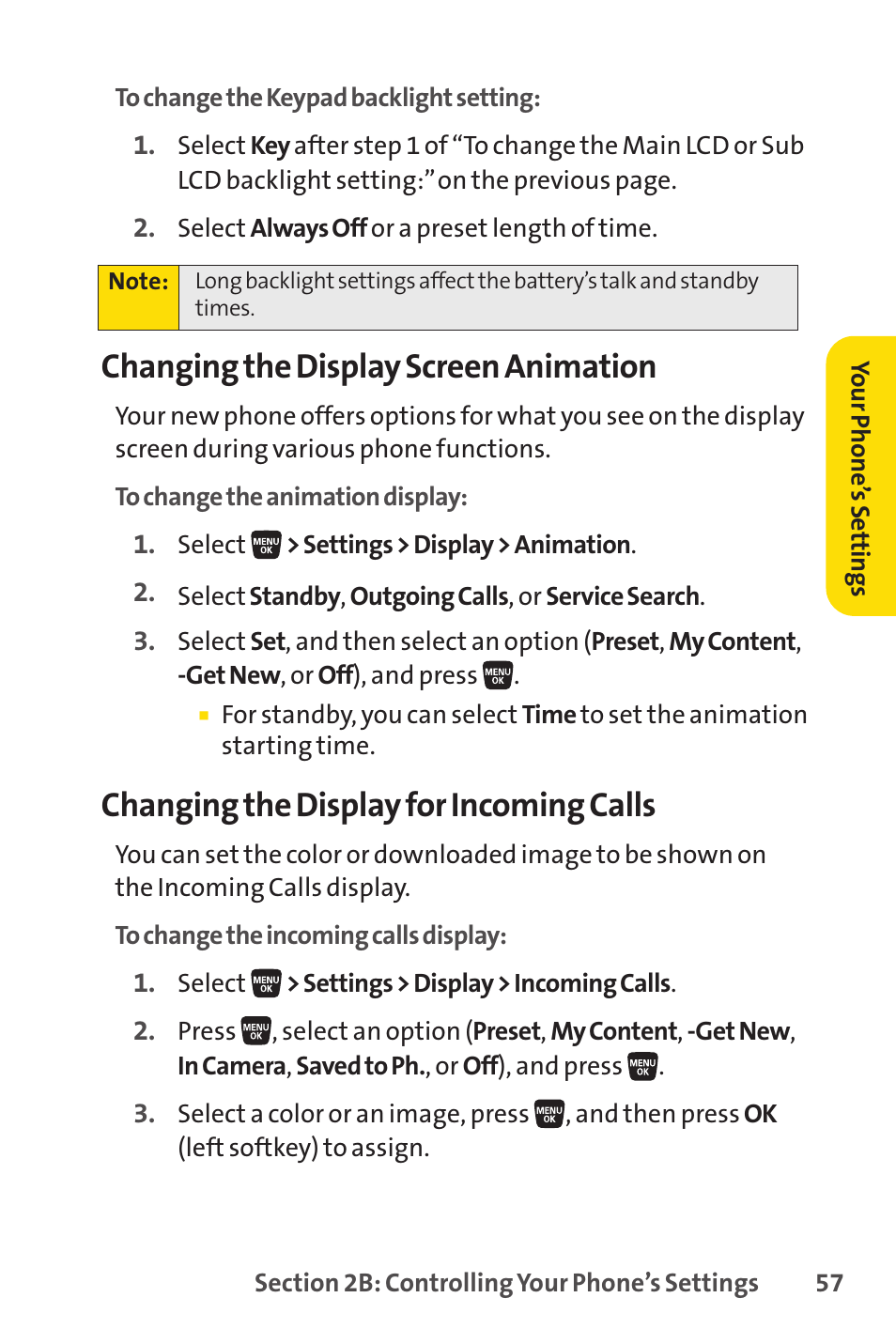 Changing the display screen animation, Changing the display for incoming calls | Sanyo SCP-3200 User Manual | Page 73 / 281