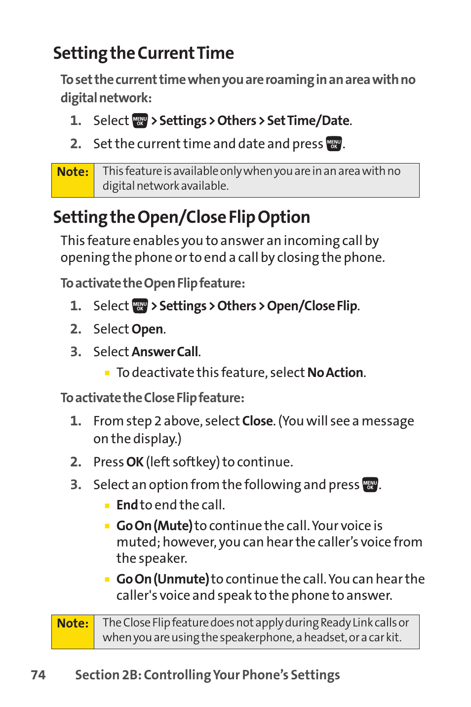 Setting the currenttime, Setting the open/close flip option | Sanyo SCP-3200 User Manual | Page 90 / 281