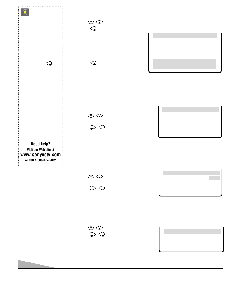 Quicktips, Aspect ratio, Scan velocity | Adding or deleting channels, Tv speakers | Sanyo DS35520 User Manual | Page 12 / 68