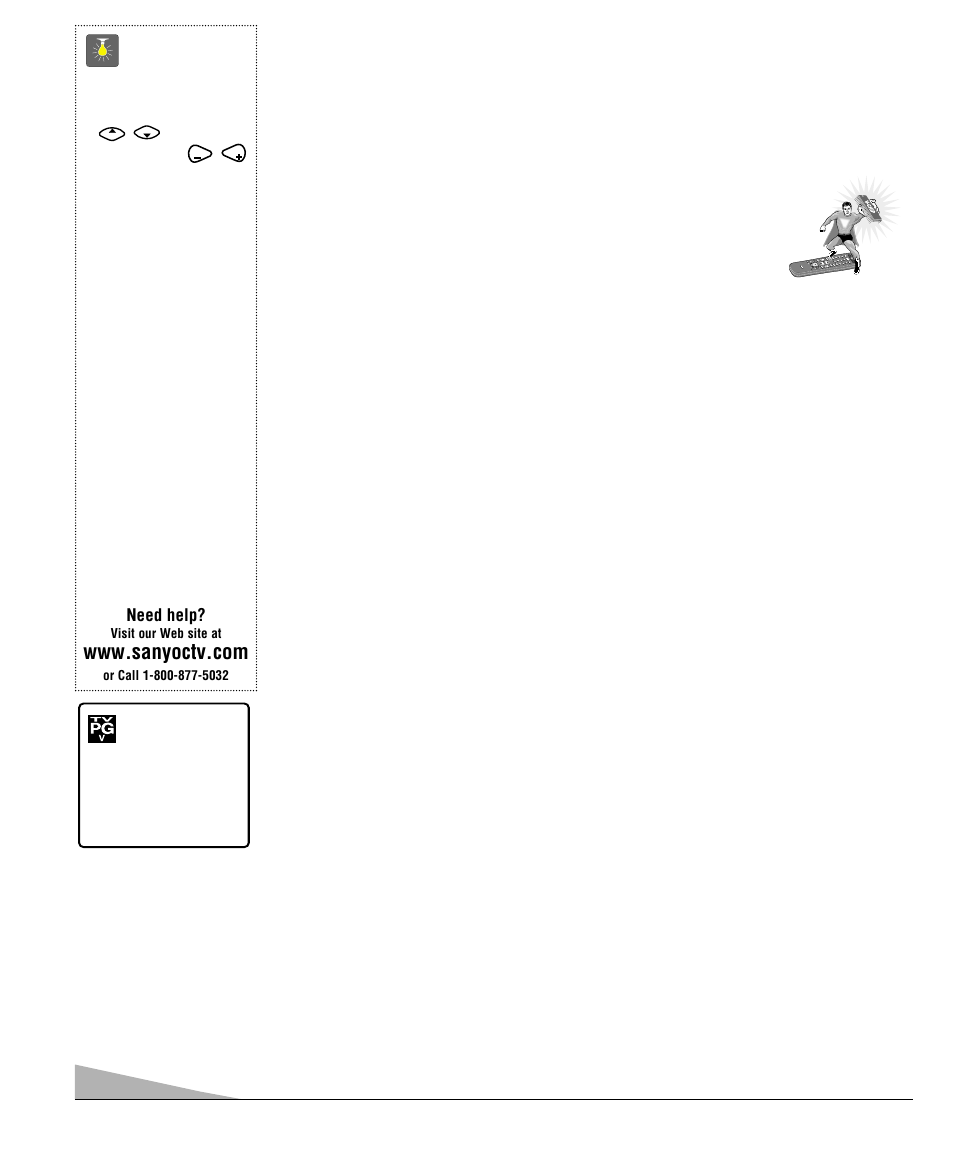V-guide operation, V-guide information, Quicktips | About mpaa and tv parental guidelines, Where can i find advance notice of program rating, Types of programs to receive rating | Sanyo DS35520 User Manual | Page 16 / 68