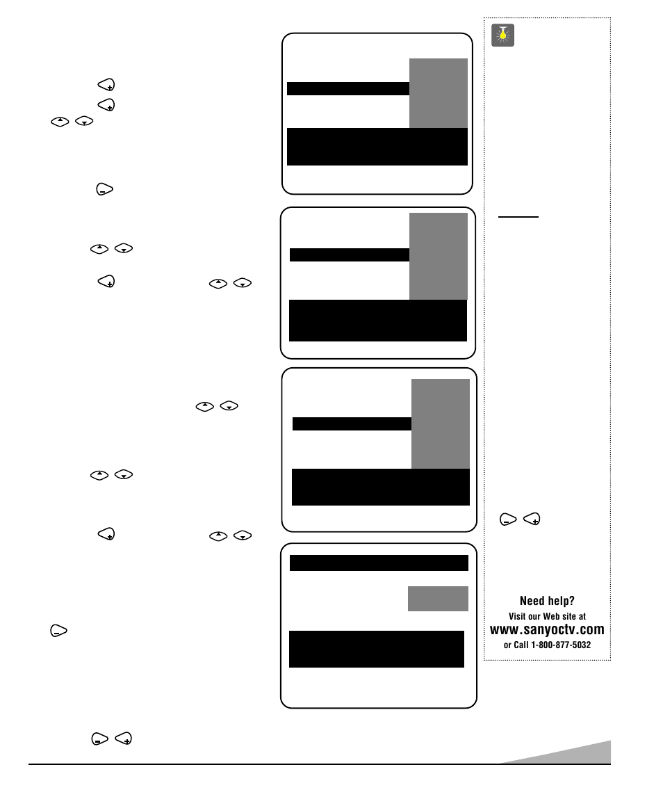 Quicktips, 17 setting mpaa movie rating, Setting age-based guidelines | Setting content-based guidelines, Turning off the v-guide | Sanyo DS35520 User Manual | Page 17 / 68