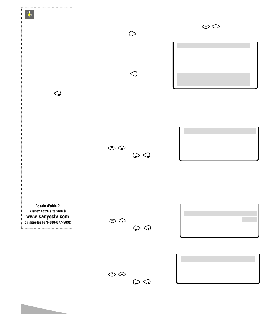 Conseils, 34 rapport hauteur/largeur d’image, H-p incorpores | Ajout ou élimination de canaux, Vitesse de balayage | Sanyo DS35520 User Manual | Page 34 / 68