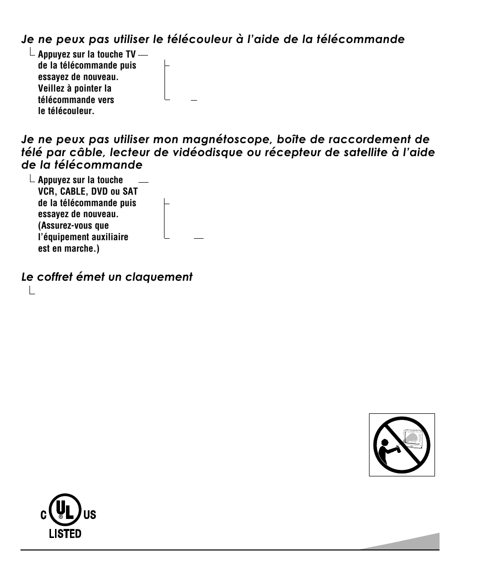 Entretien et nettoyage, Le coffret émet un claquement | Sanyo DS35520 User Manual | Page 43 / 68