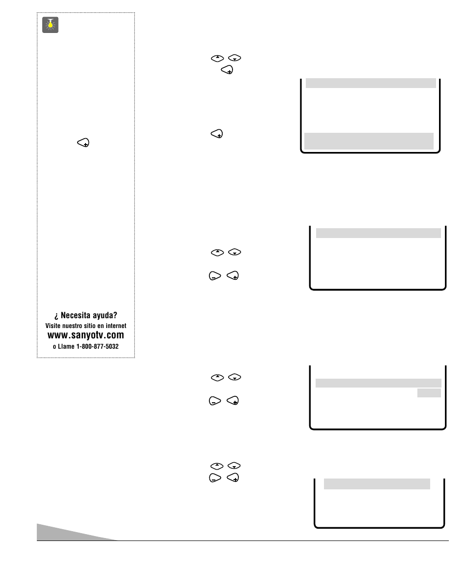 56 agregando o borrando canales, Relacion imagen, Consejos rápidos | Bocinas de television, Velocidad de trazo | Sanyo DS35520 User Manual | Page 56 / 68