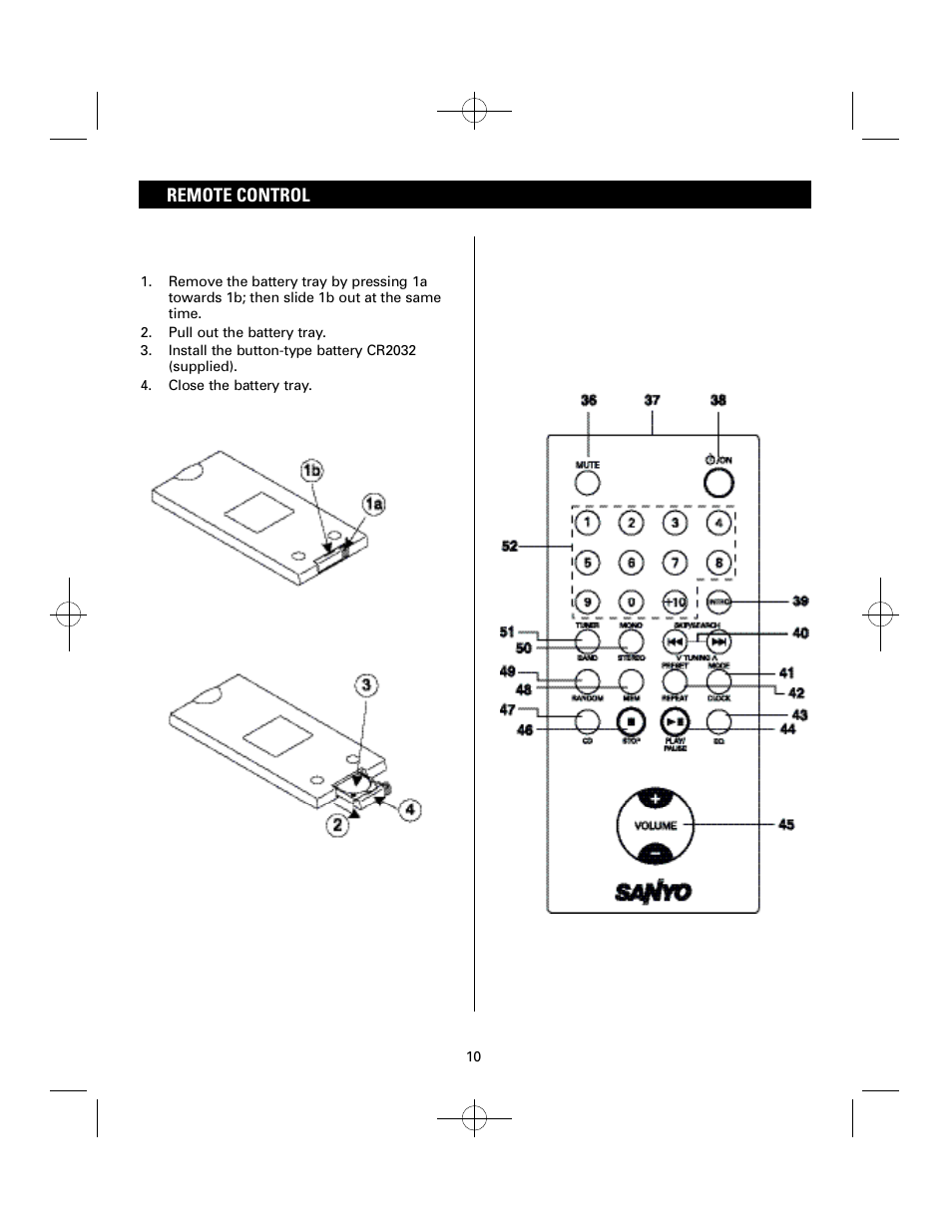 Remote control | Sanyo DTA-1800 User Manual | Page 10 / 21