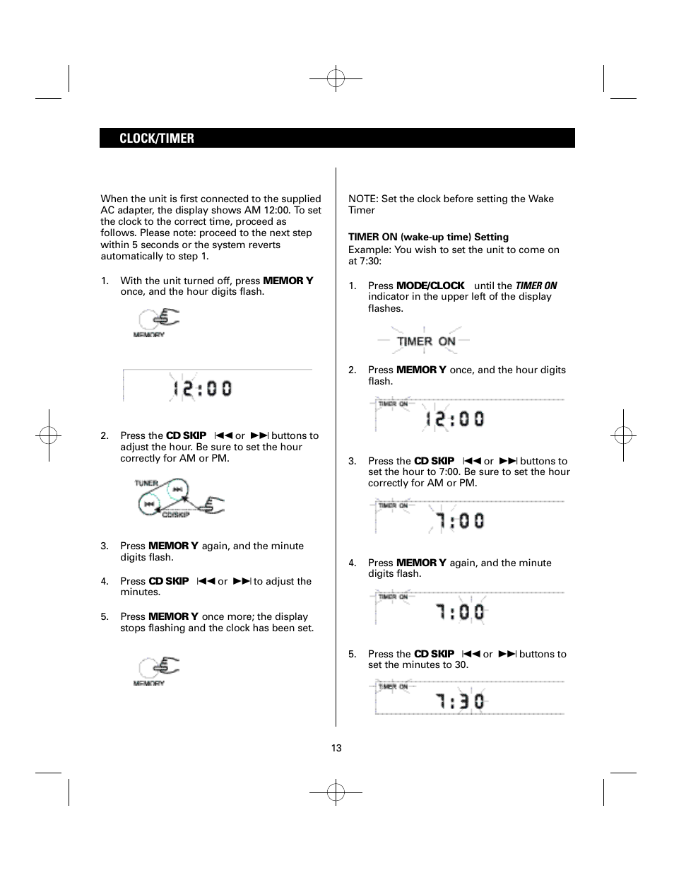 Clock/timer | Sanyo DTA-1800 User Manual | Page 13 / 21
