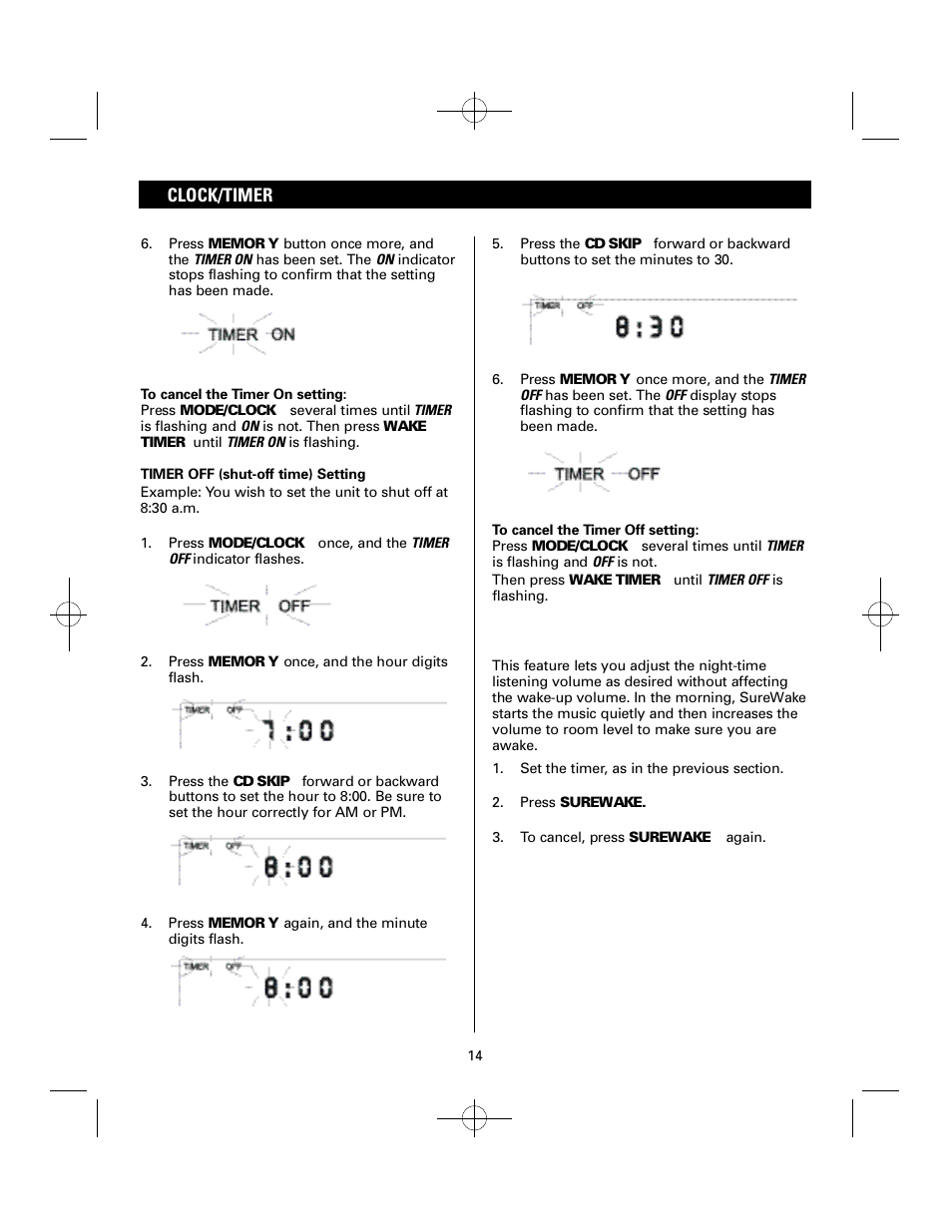 Clock/timer | Sanyo DTA-1800 User Manual | Page 14 / 21