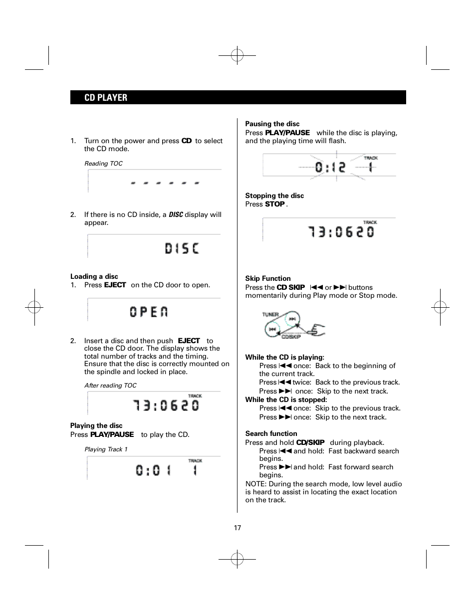 Cd player | Sanyo DTA-1800 User Manual | Page 17 / 21