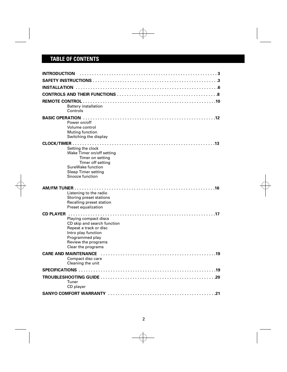 Sanyo DTA-1800 User Manual | Page 2 / 21