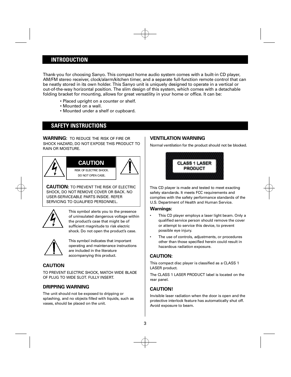 Safety instructions, Introduction | Sanyo DTA-1800 User Manual | Page 3 / 21
