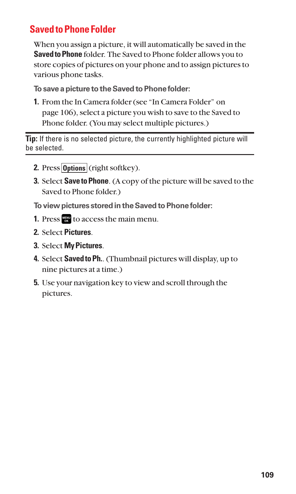 Saved to phone folder | Sanyo Katana Cell Phone User Manual | Page 117 / 151