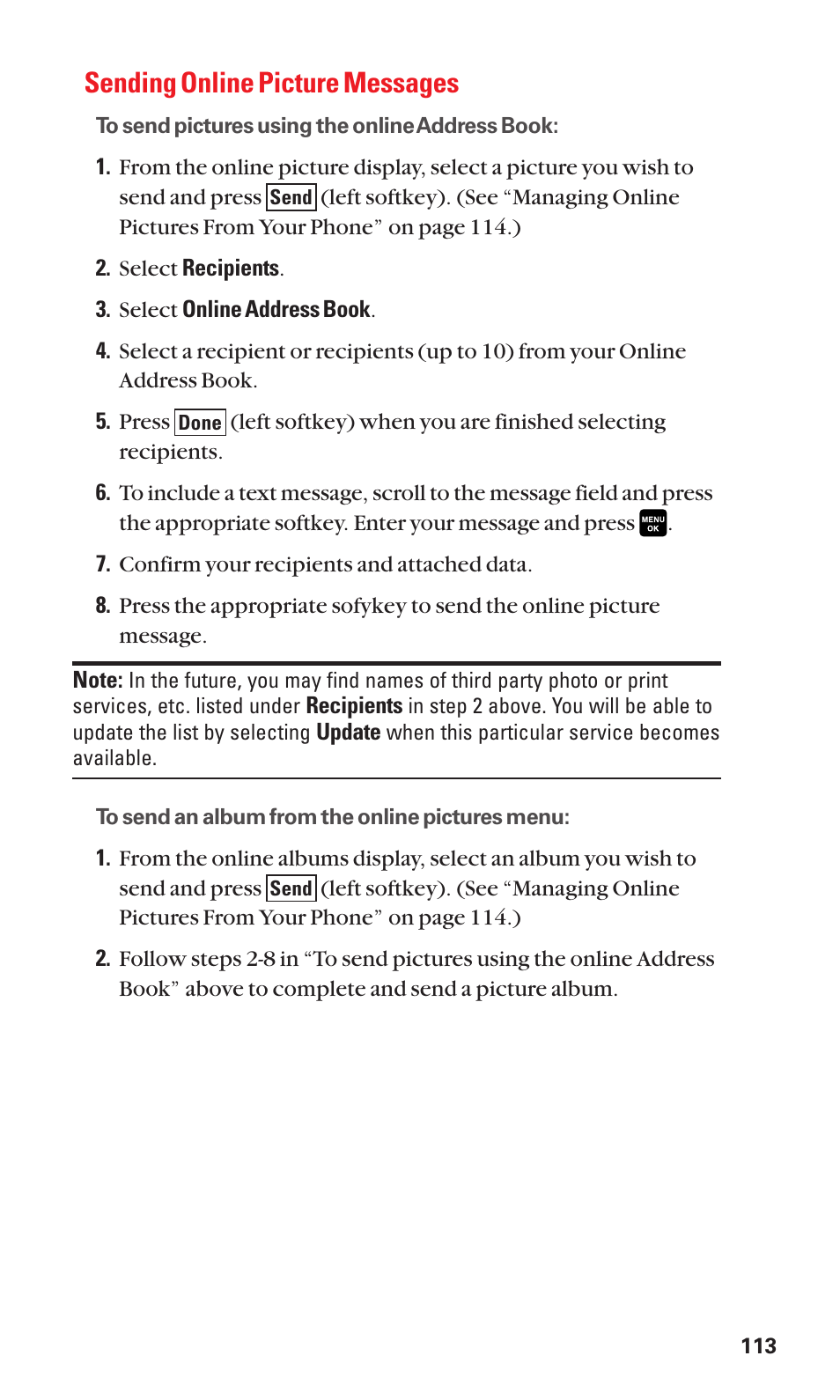 Sending online picture messages | Sanyo Katana Cell Phone User Manual | Page 121 / 151