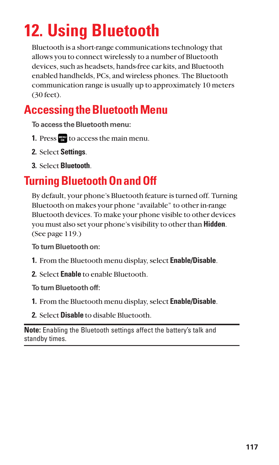 Using bluetooth, Accessing the bluetooth menu, Turning bluetooth on and off | Sanyo Katana Cell Phone User Manual | Page 125 / 151