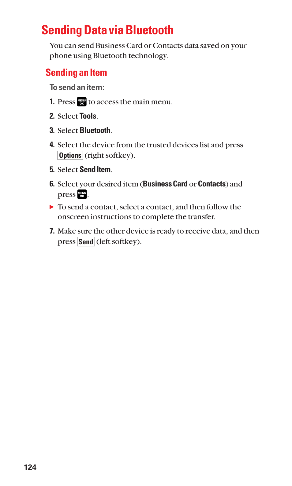 Sending data via bluetooth, Sending an item | Sanyo Katana Cell Phone User Manual | Page 132 / 151