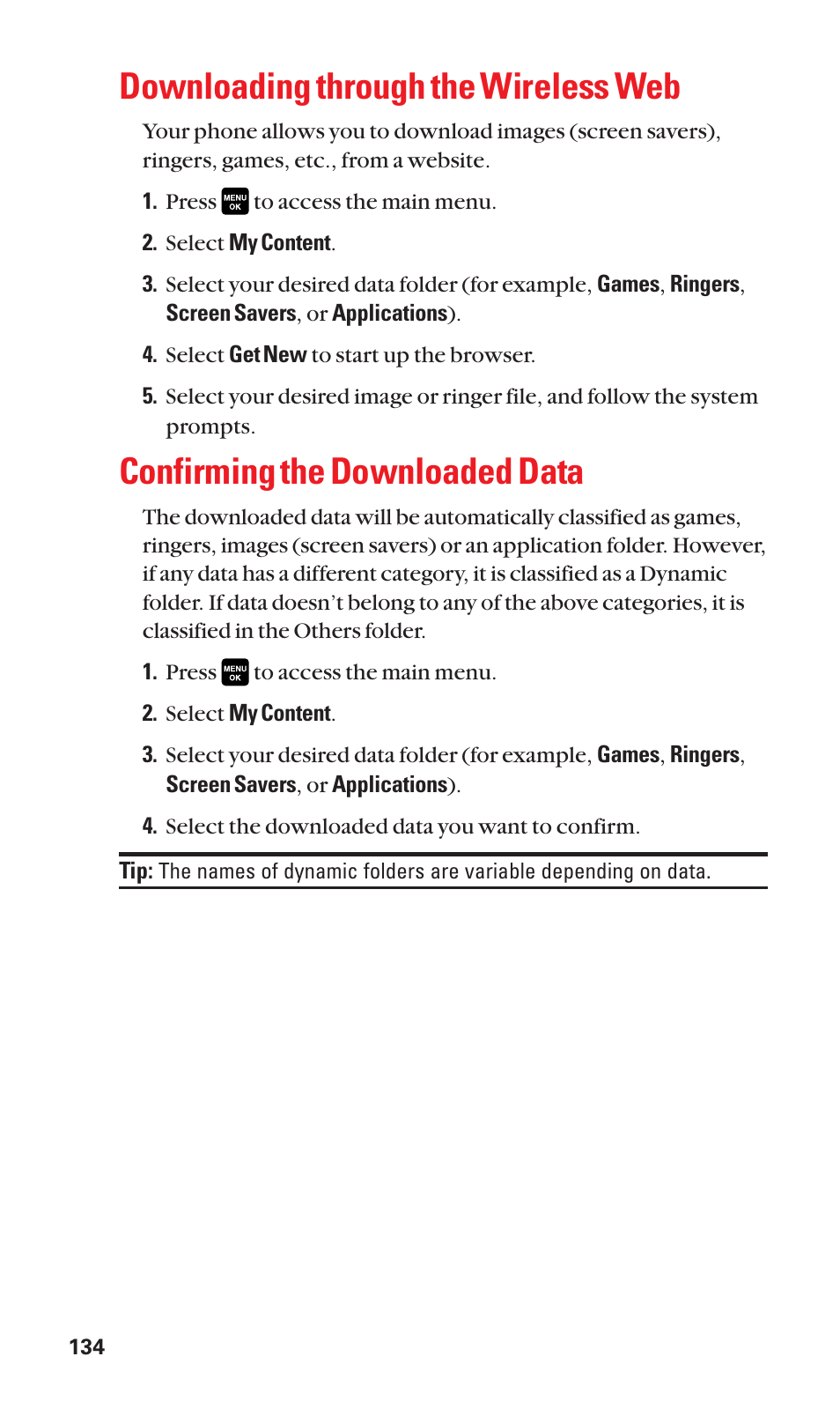 Downloading through the wireless web, Confirming the downloaded data | Sanyo Katana Cell Phone User Manual | Page 142 / 151