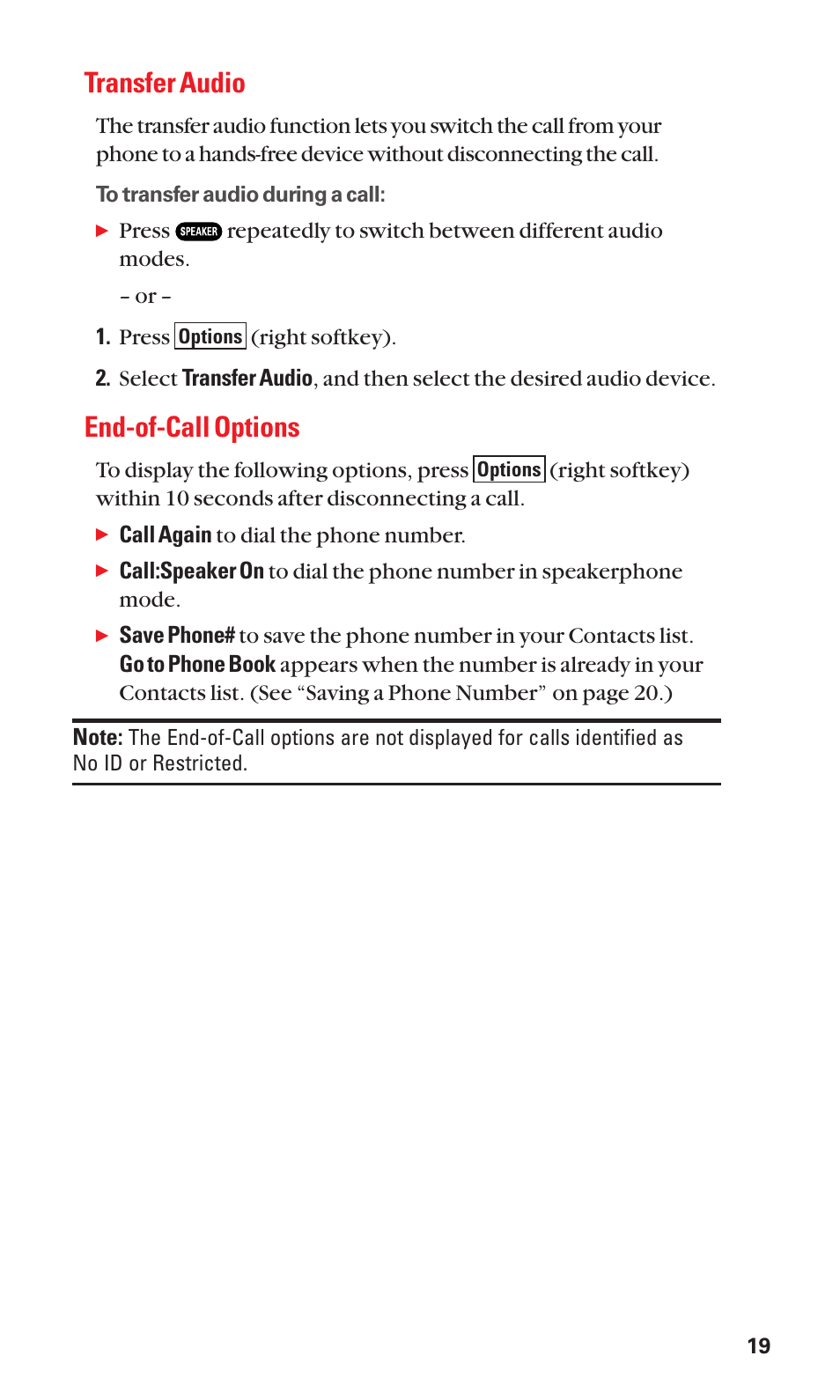 Transfer audio, End-of-call options | Sanyo Katana Cell Phone User Manual | Page 27 / 151