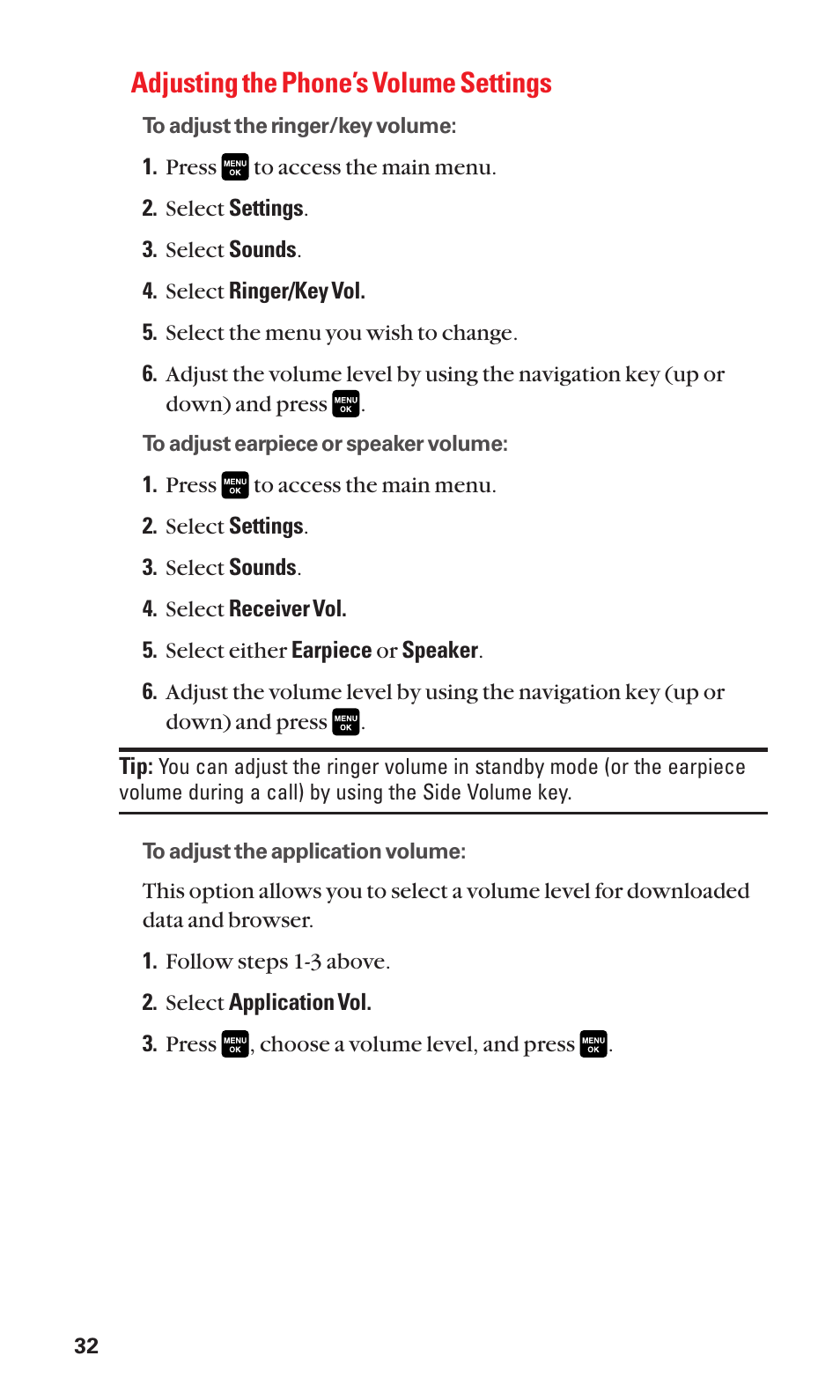 Adjusting the phone’s volume settings | Sanyo Katana Cell Phone User Manual | Page 40 / 151