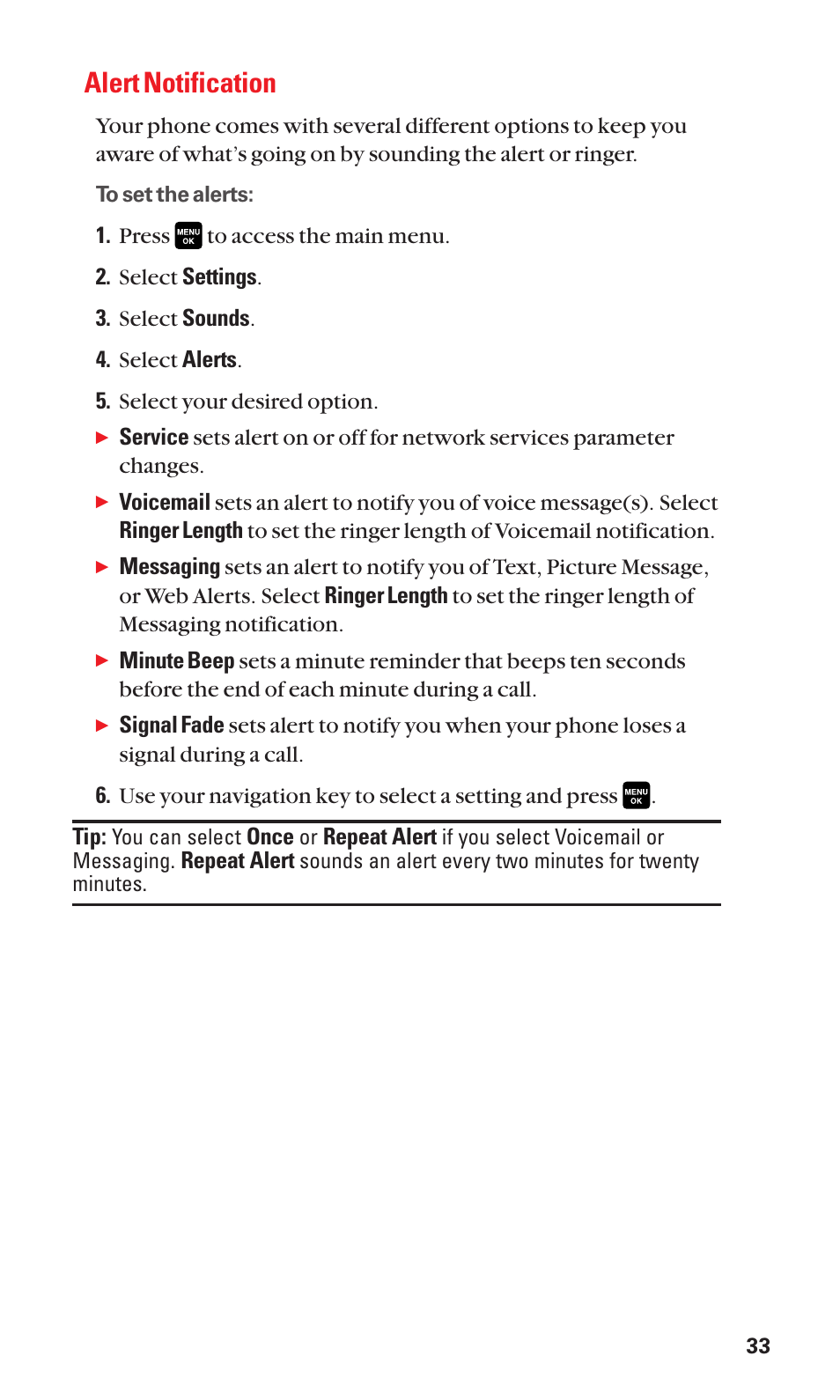 Alert notification | Sanyo Katana Cell Phone User Manual | Page 41 / 151